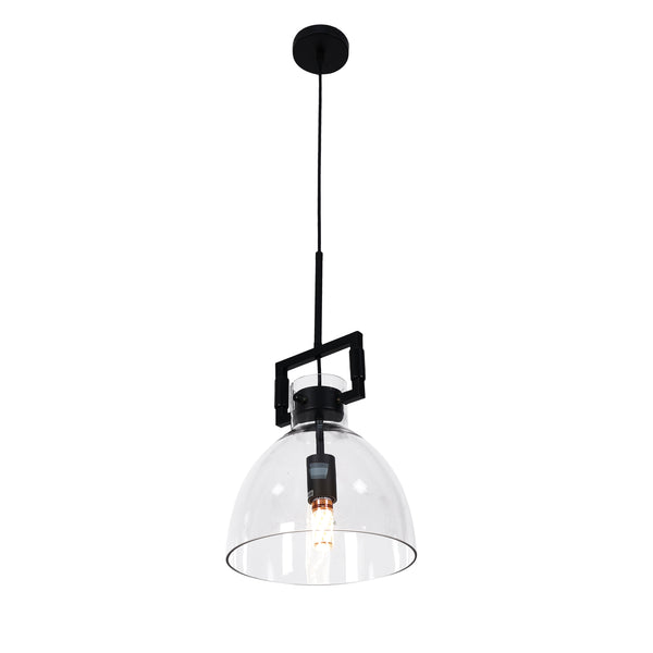 Glass Dome Pendant Light with Bold Black Hardware: A contemporary lighting fixture with striking black accents