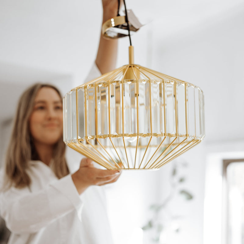Crystal Pendant Light with Elegant Gold Hardware - Illuminating Your Space with Luxury and Sparkle
