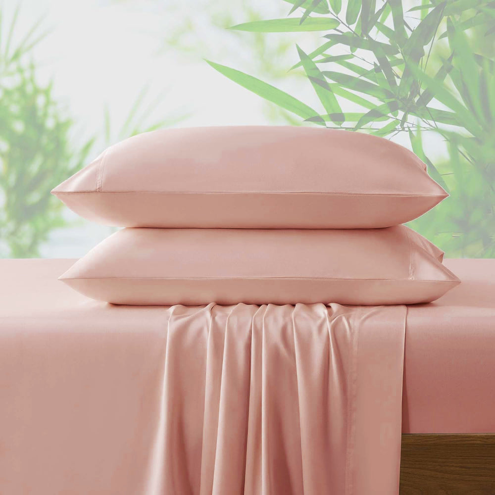 luxury bamboo sheet set in soft coral pink