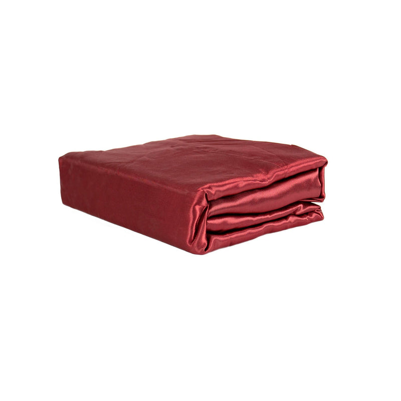 Wine Red Satin Queen Sheet Set Folded