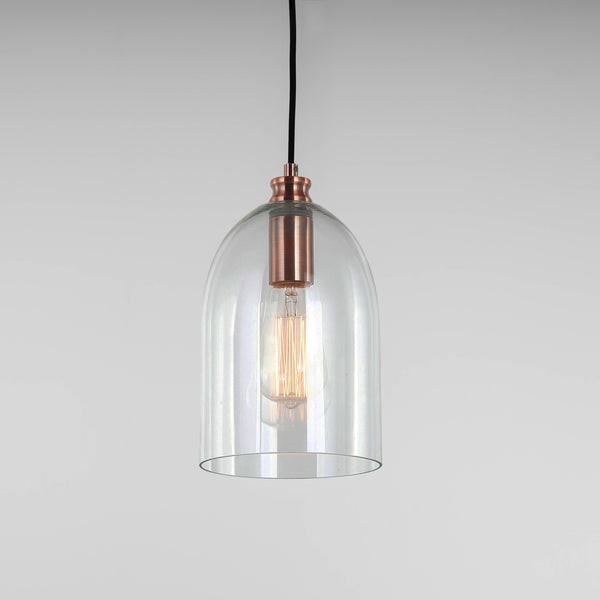 glass pendant light with copper hardware
