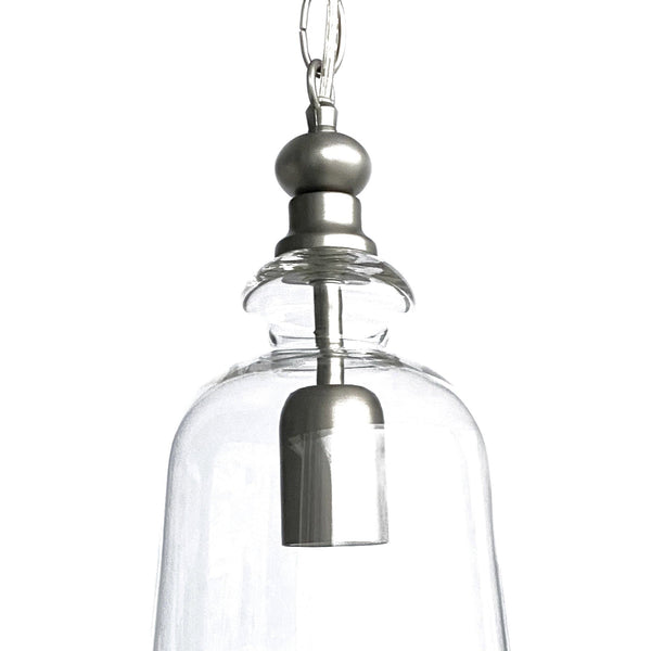 bell shape glass pendant light with matt silver hardware