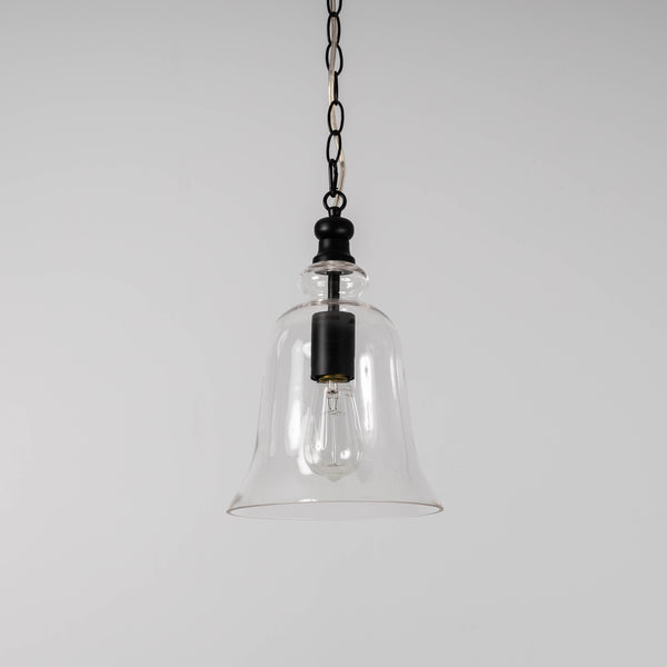 bell shape glass pendant light with black hardware