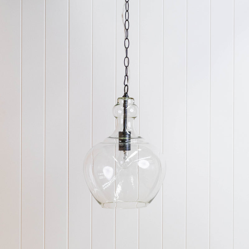 large valentine glass pendant light with black fittings
