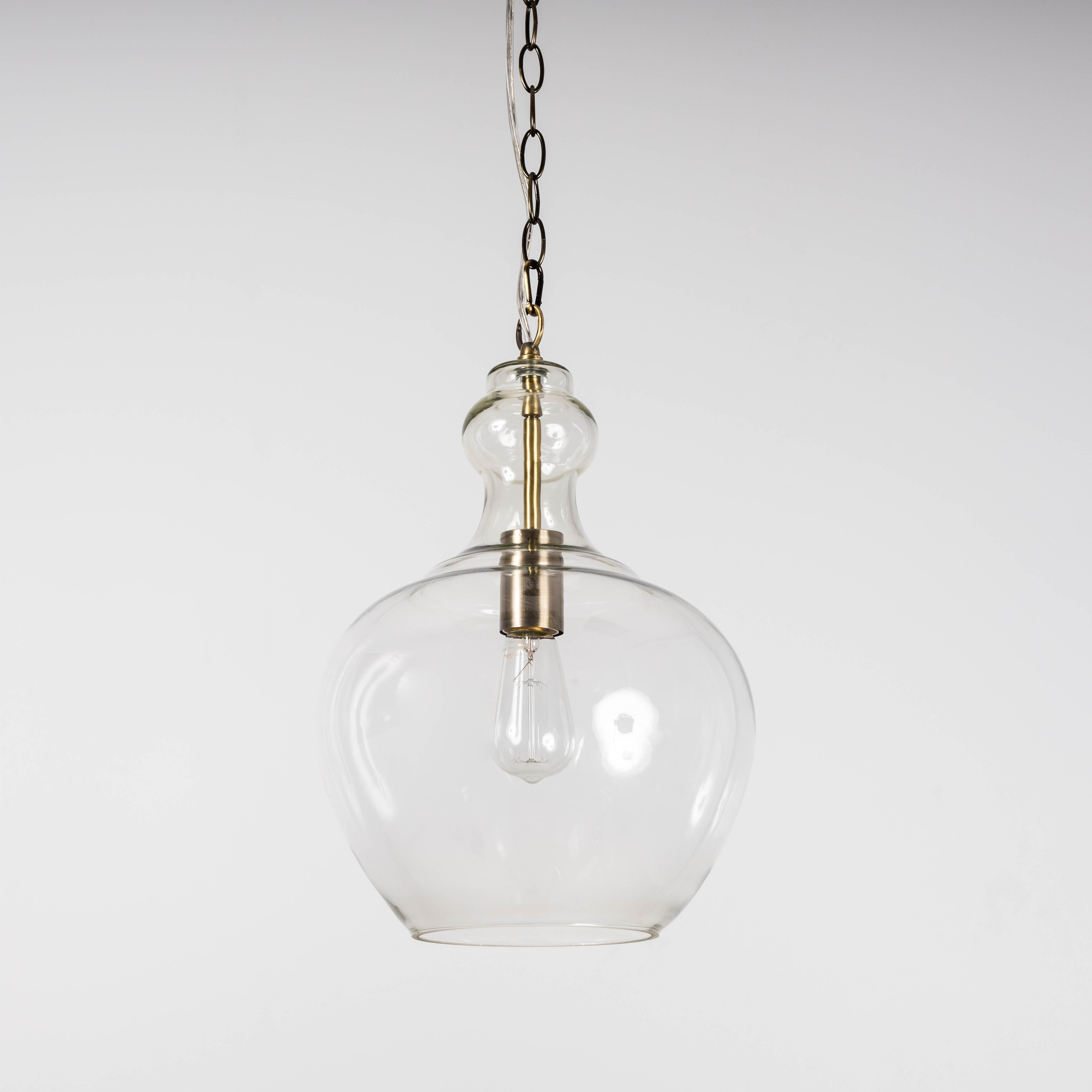 Valentine Glass Pendant Light, Antique Brass