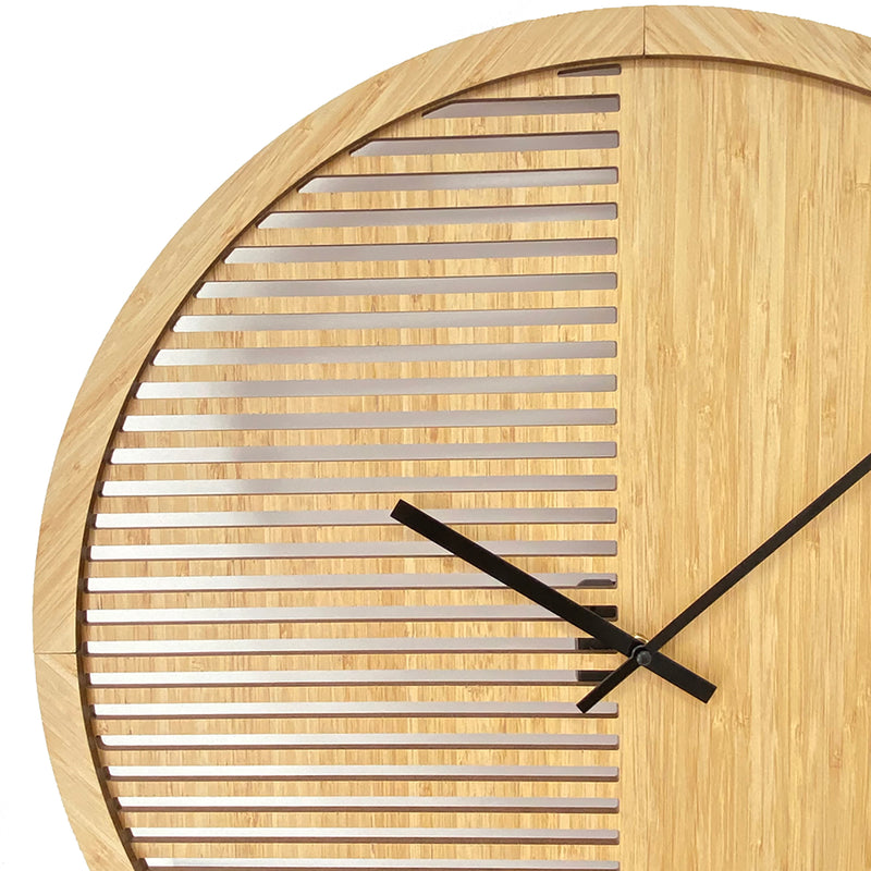 Modern bamboo wall clock with a sleek design, perfect for contemporary home interiors.