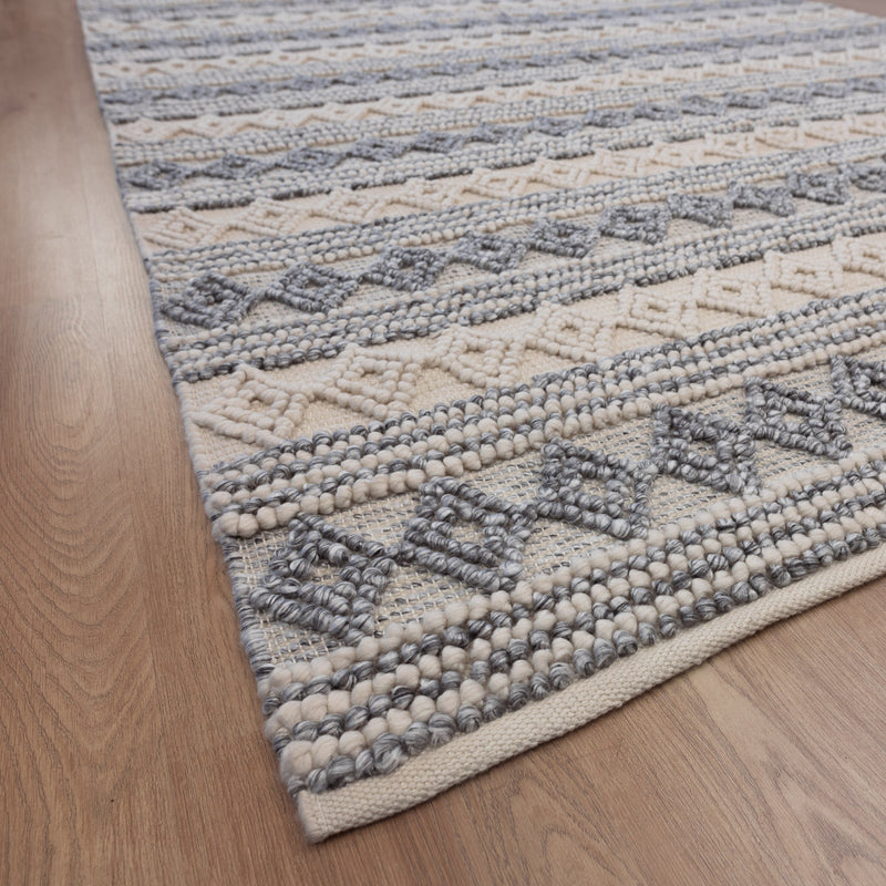 Hand-Woven Large Floor Rug in Calming Blue and White Tones