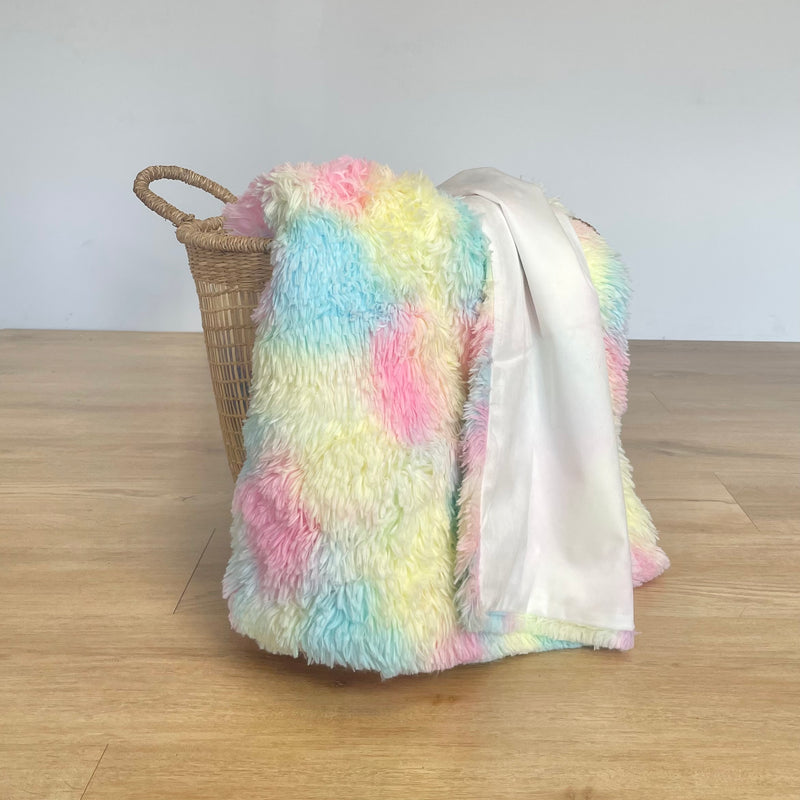 Rainbow Tie Dye Shaggy Fur Unicorn Blanket