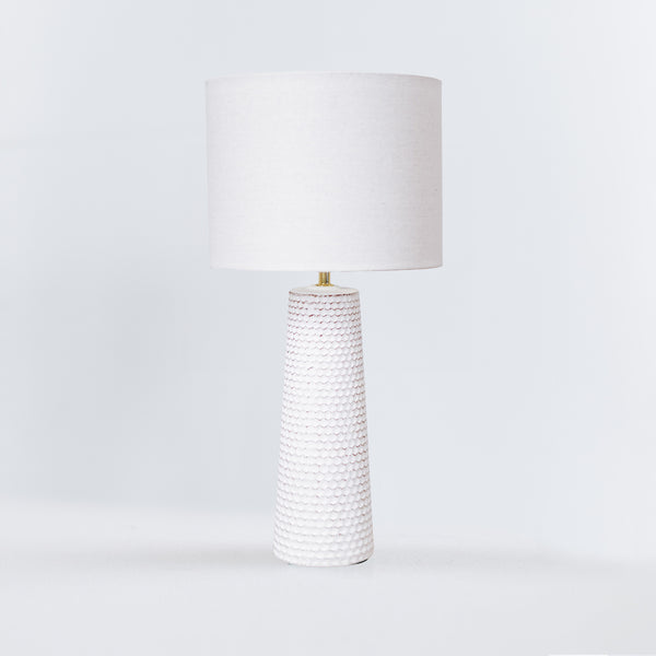 White and Brass Ceramic Hammered Table Lamp - Elias