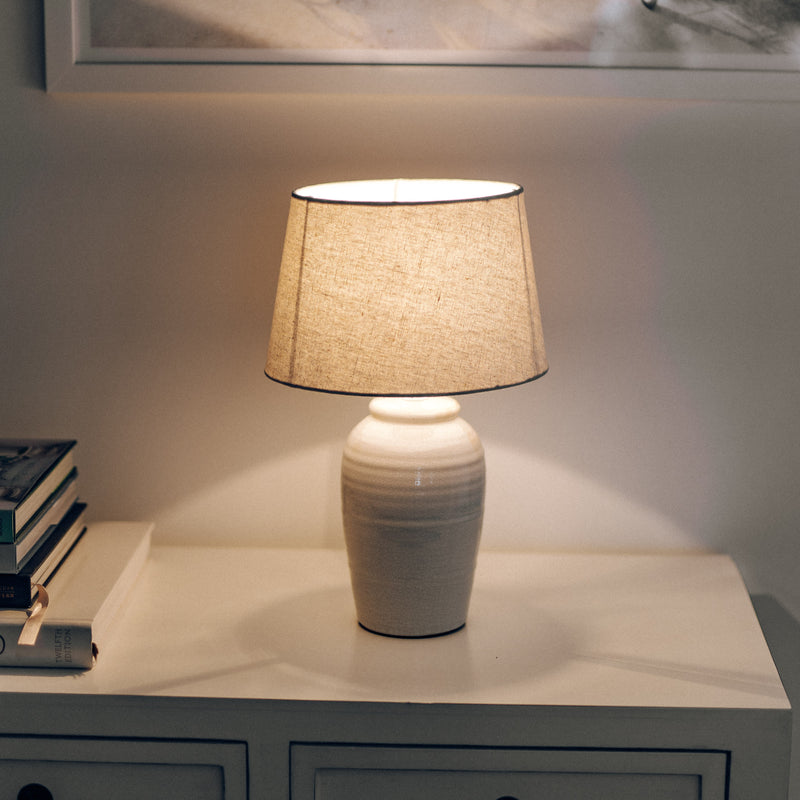 White Ceramic Table Lamp With Linen Shade - Rae
