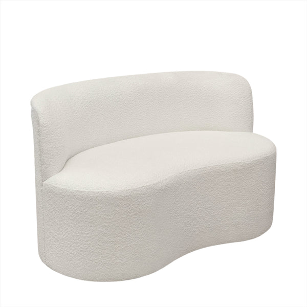 Cozy white boucle teddy fabric love seat for two, adding elegance and comfort to modern interiors.