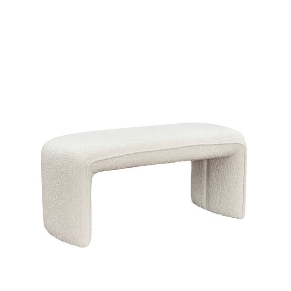 Modern white boucle teddy fabric bench seat, perfect for adding a plush, sophisticated touch to interiors.