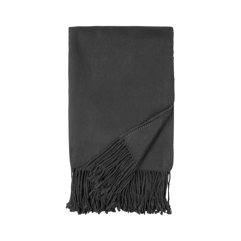 luxury charcoal bamboo blanket with fringe detail on a white background