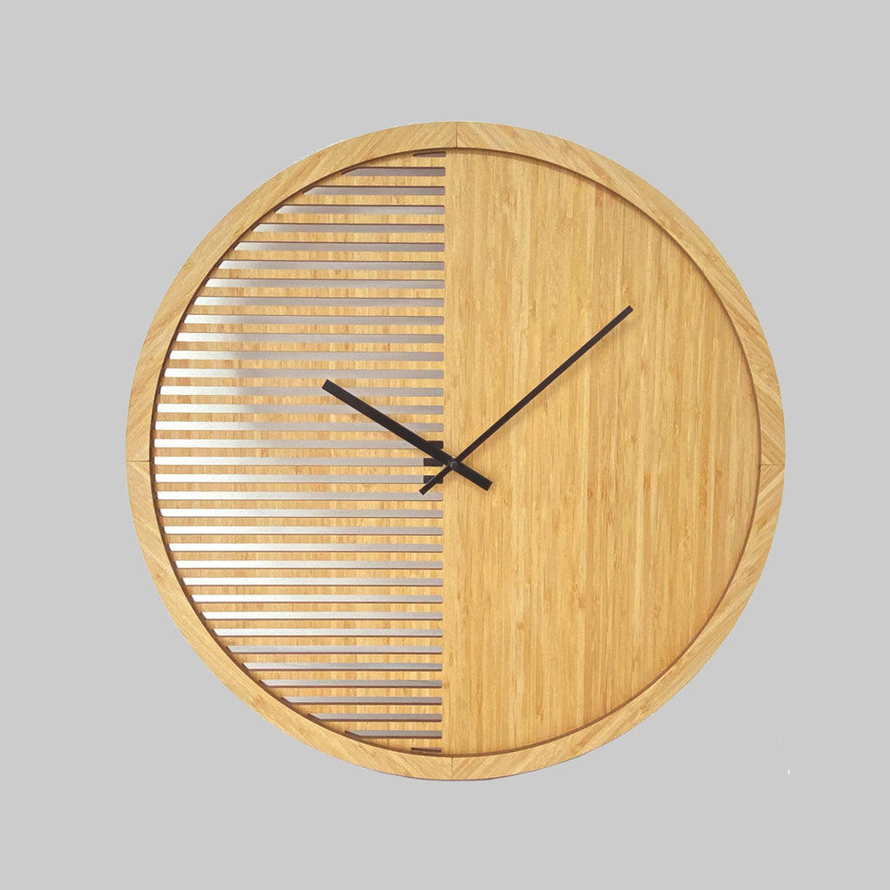 Bamboo Laser-Cut Wall Clock with Black Hands: Natural Beauty and Timeless Design