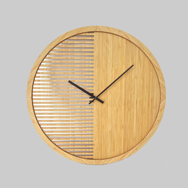 Bamboo Laser-Cut Wall Clock with Black Hands: Natural Beauty and Timeless Design