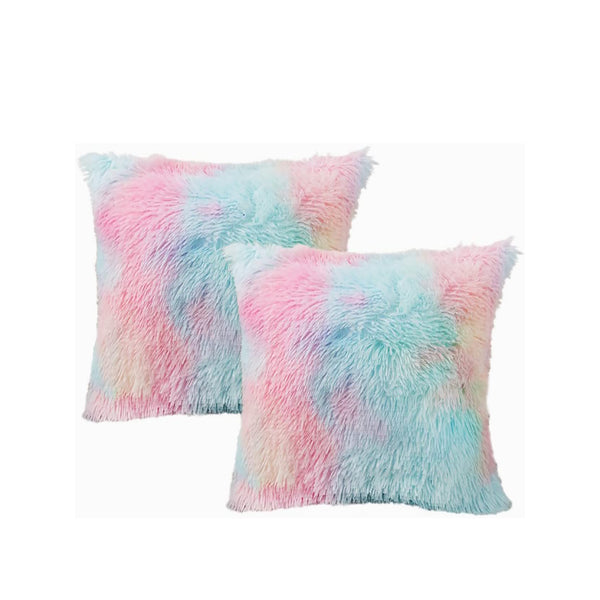 Fluffy Unicorn Rainbow Cushion: A plush and whimsical cushion featuring a vibrant rainbow pattern and a charming unicorn motif, perfect for adding a touch of magic and comfort to any seating or bedding arrangement.