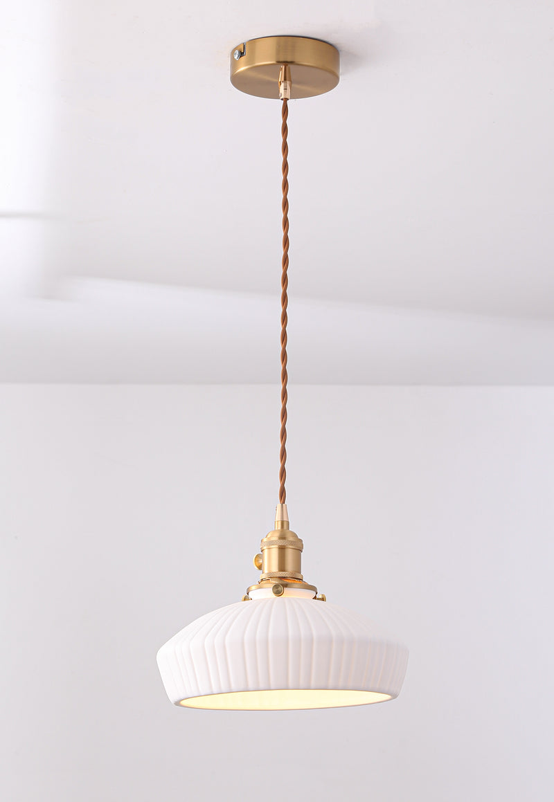 Ceramic Pleated Pendant Light with Vintage Gold Hardware: Timeless Elegance and Vintage Charm