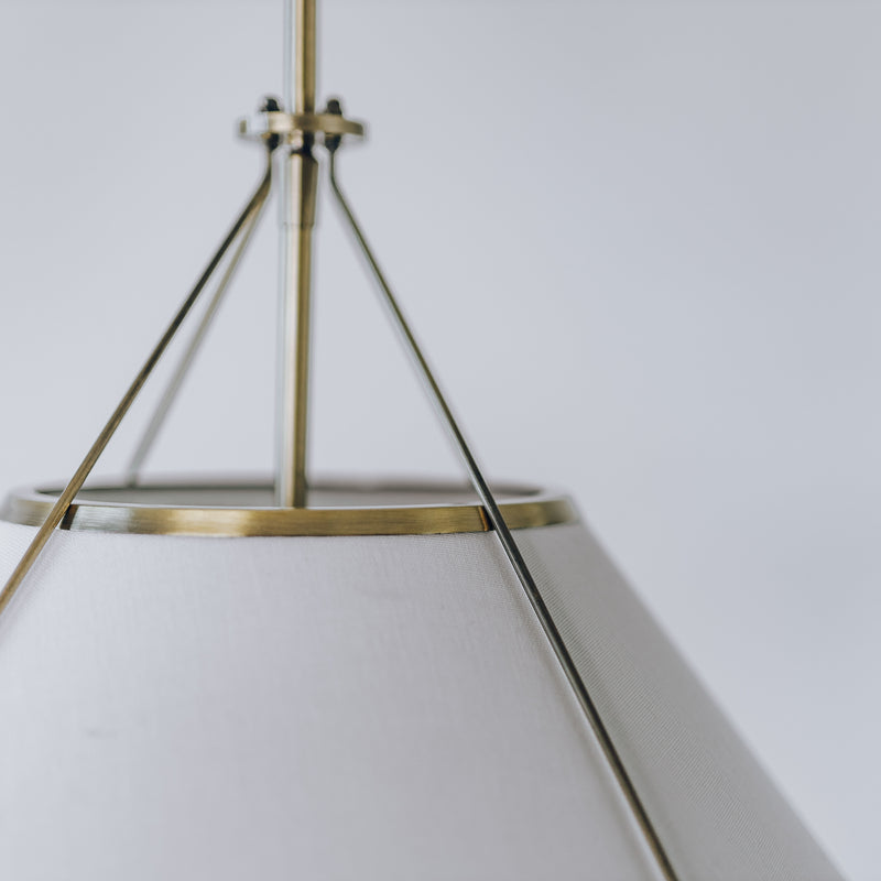 Linen Drum Pendant Light with Antique Brass Hardware: Vintage Elegance and Classic Design