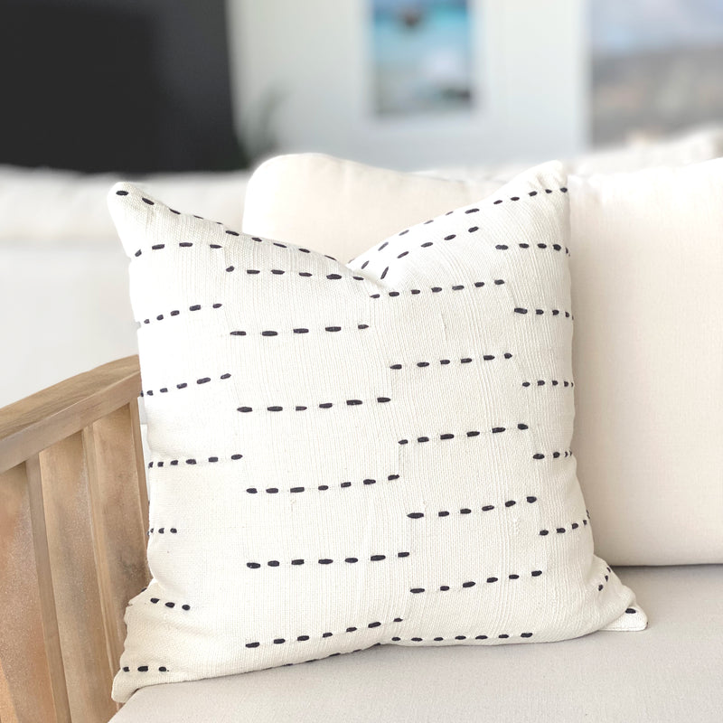 Chic Cream Cushion with Playful Black Dash Pattern - Elevate Your Home Decor with Ivory & Deene