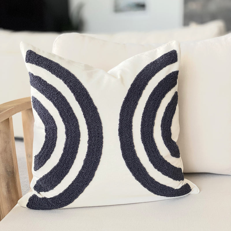 Navy Blue and Natural Tufted Cotton Cushion by Ivory & Deene