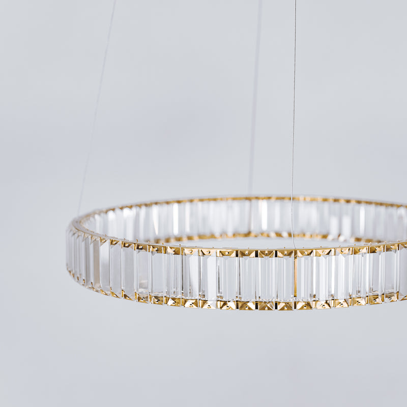 Round LED Crystal Pendant Chandelier with Gold Hardware: Elegant Lighting Fixture
