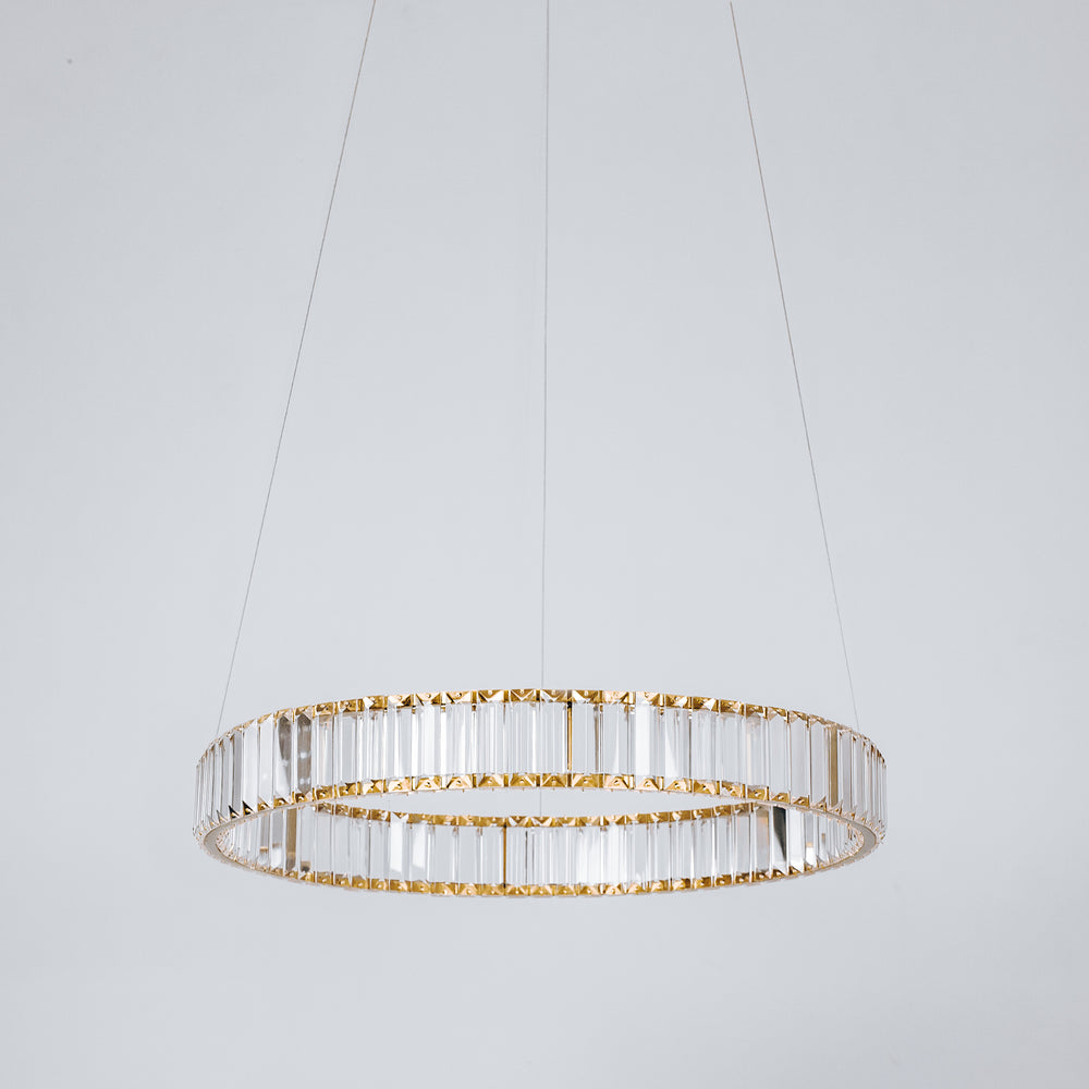 Round LED Crystal Pendant Chandelier with Gold Hardware: Elegant Lighting Fixture