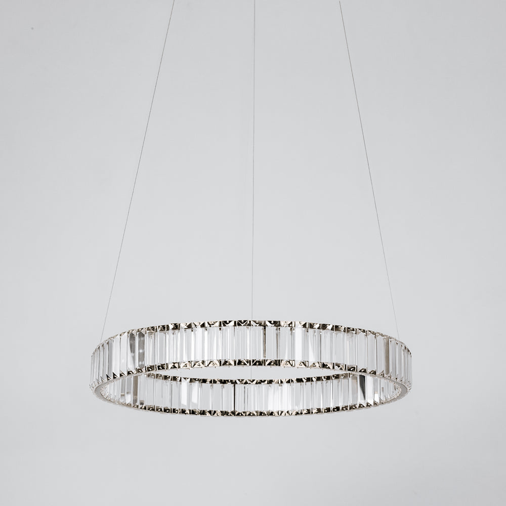 Round LED Crystal Pendant Chandelier with Black Hardware: Elegant Lighting Fixture