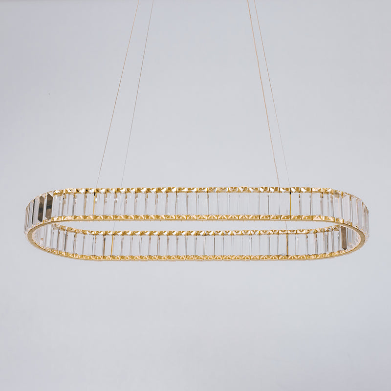 Oval LED Crystal Pendant Chandelier with Gold Hardware: Elegant Lighting Fixture