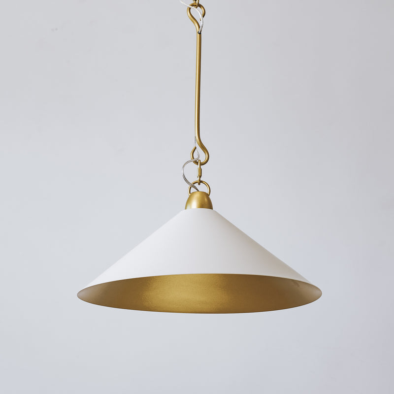 White and Gold Metal Pendant Light: A sleek and elegant lighting fixture with a white metal shade accented by luxurious gold details