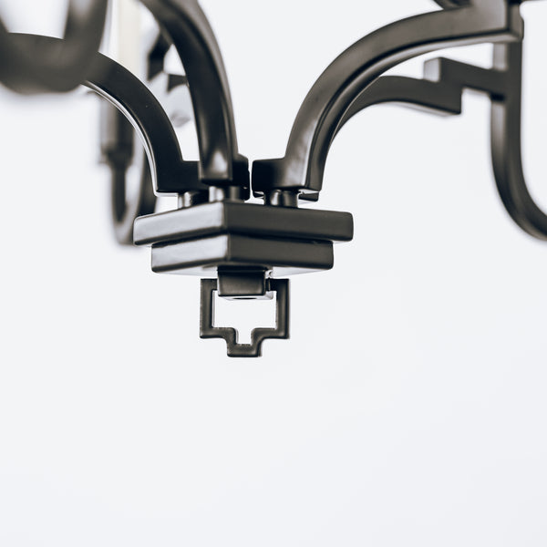 Kalani chandelier bottom frame detail in matt black finish. 