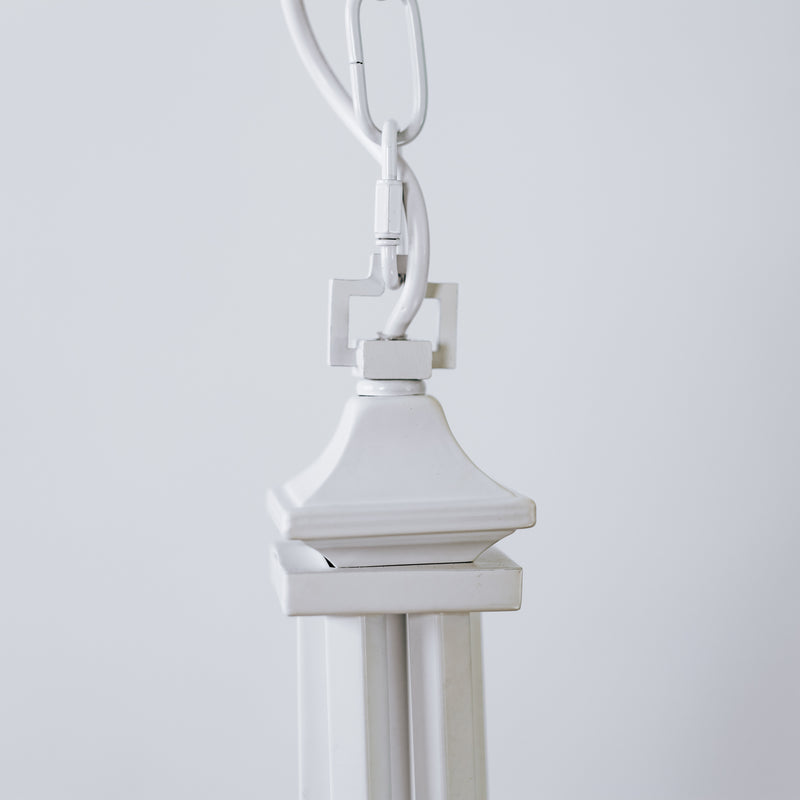 Top detail of Kalani 5 Arm chandelier in white. 