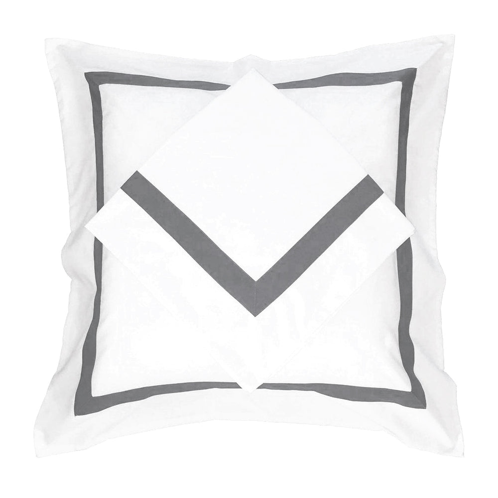 Soft European Pillowcases White with Charcoal Trim
