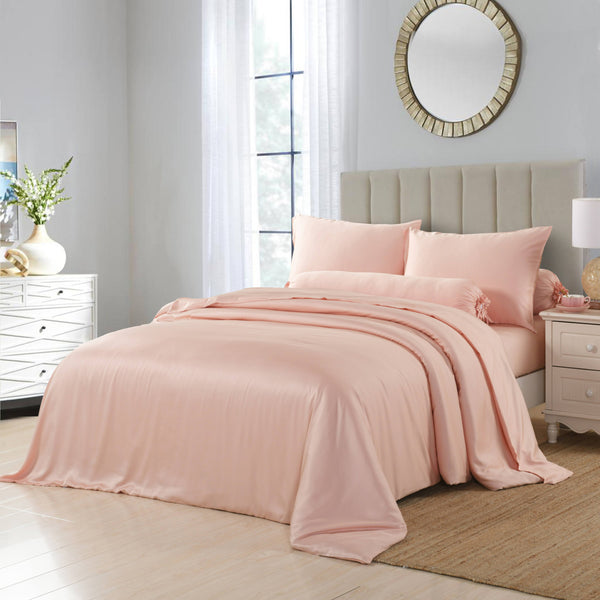 luxury bamboo quilt cover in soft coral pink from Ivory and Deene