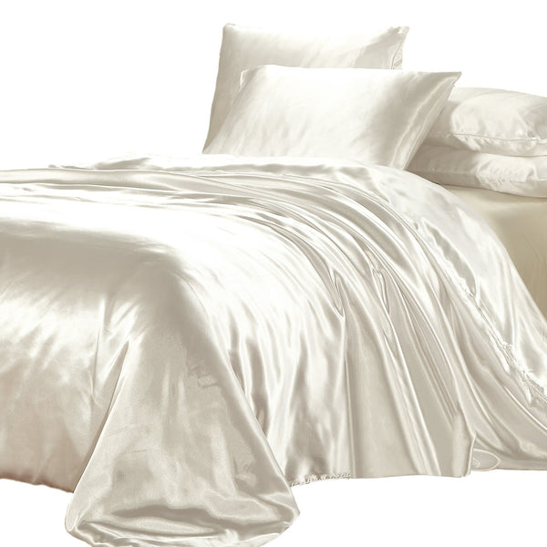 Ivory Satin Queen Quilt Cover Set