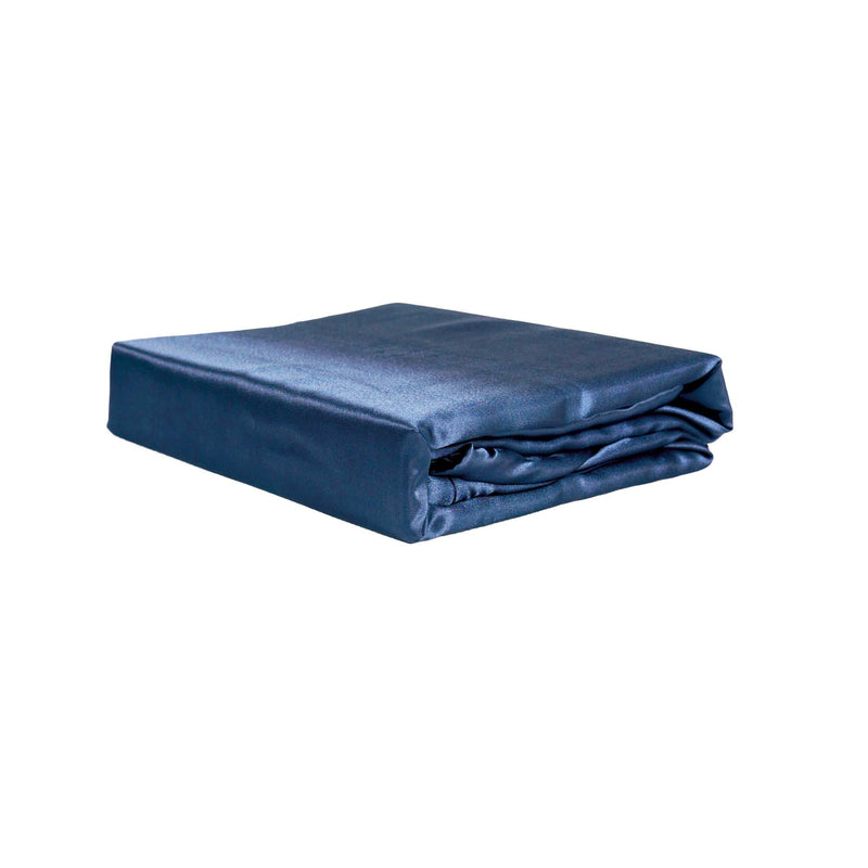 Navy Satin Queen Quilt Cover Set Folded