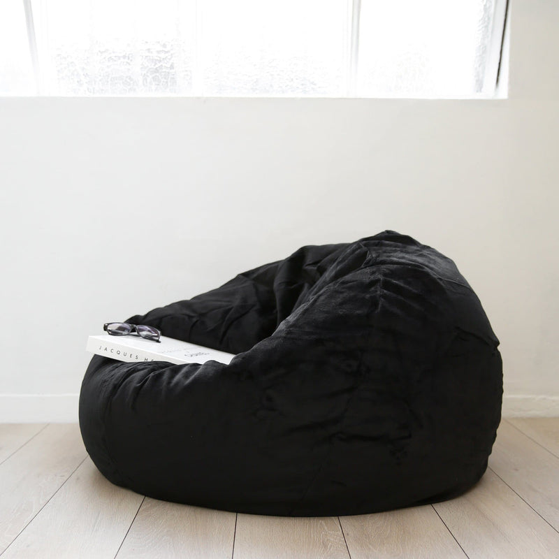 Midnight Opulence soft velvet beanbag in black, a lavish and comfortable seating option exuding elegance and sophistication, perfect for luxurious relaxation and enhancing interior decor.