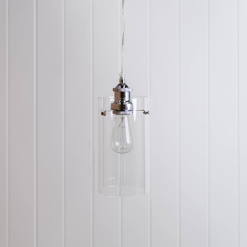 allira glass pendant light with chrome hardware