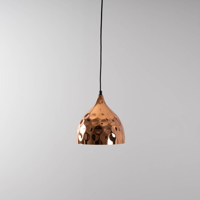 hammered copper pendant light with black hardware