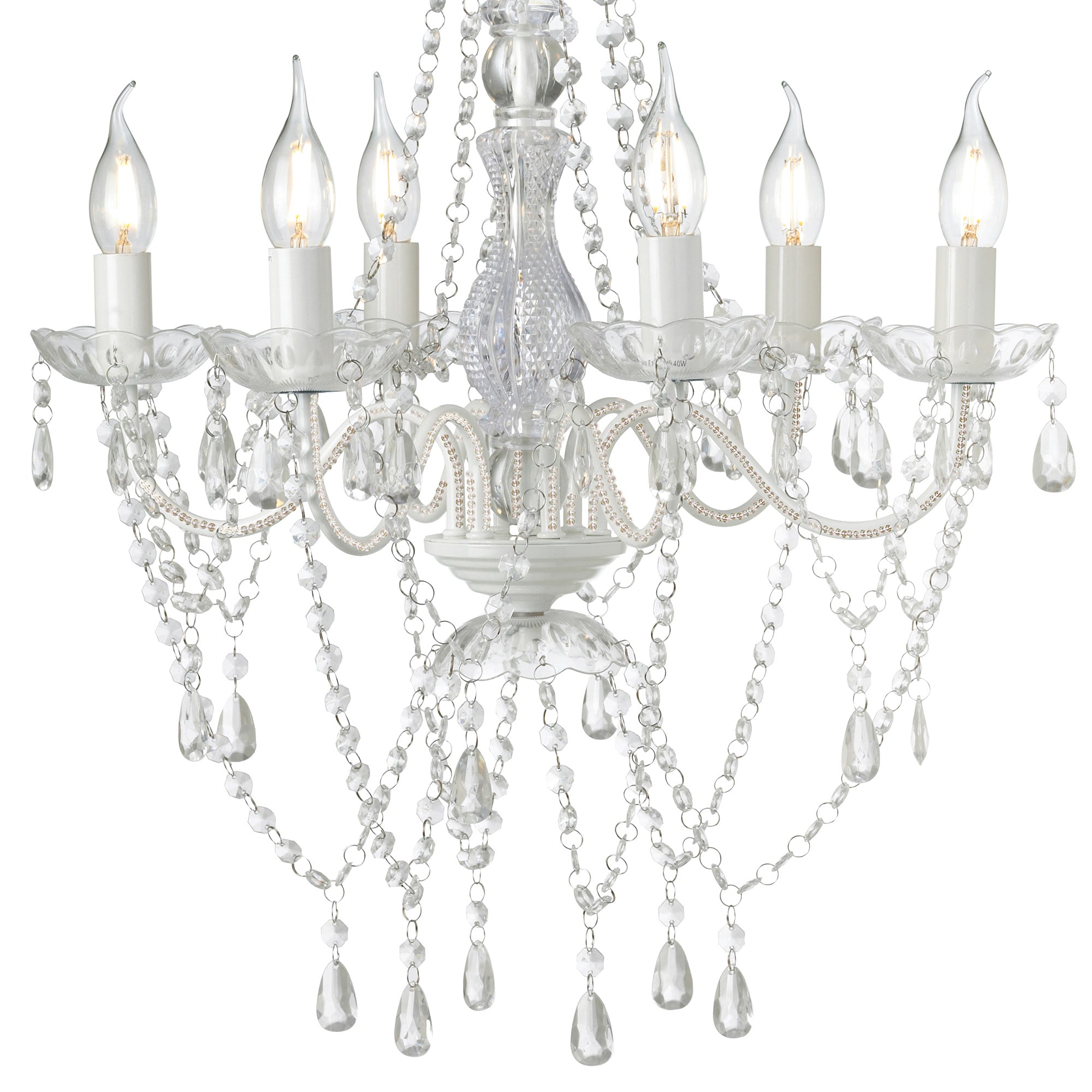 White Chandelier | 6 Light Retro Gypsy Romance | Ivory & Deene