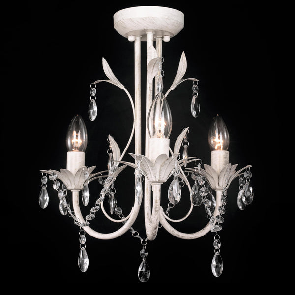 distressed white shabby chic chandelier with glass crystals