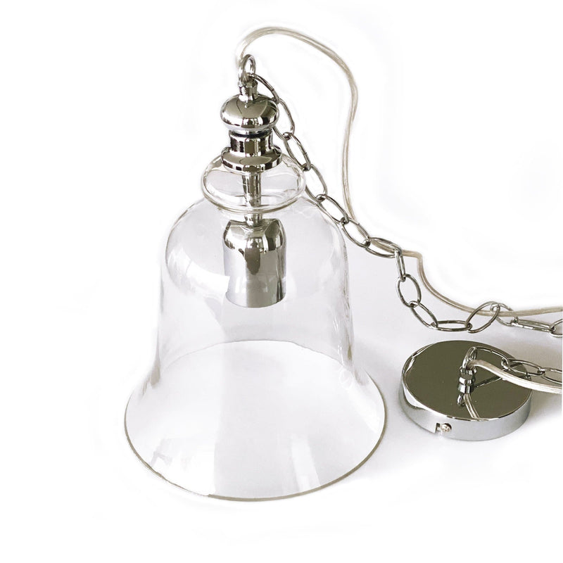 bell shape pendant light with polished chrome hardware