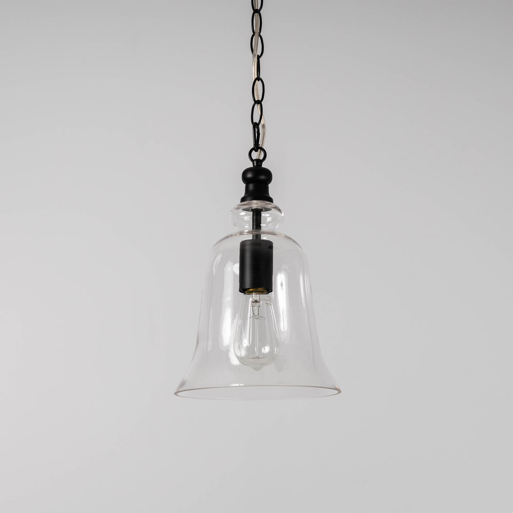 bell shape glass pendant light with black hardware