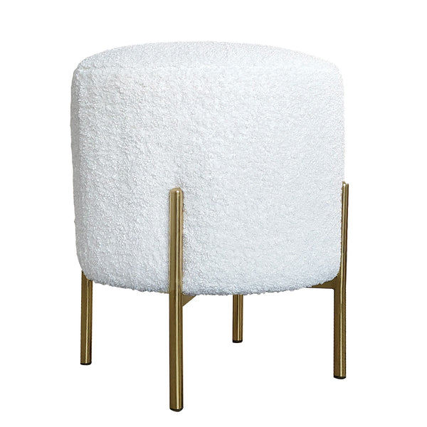french white teddy fabric ottoman with gold legs