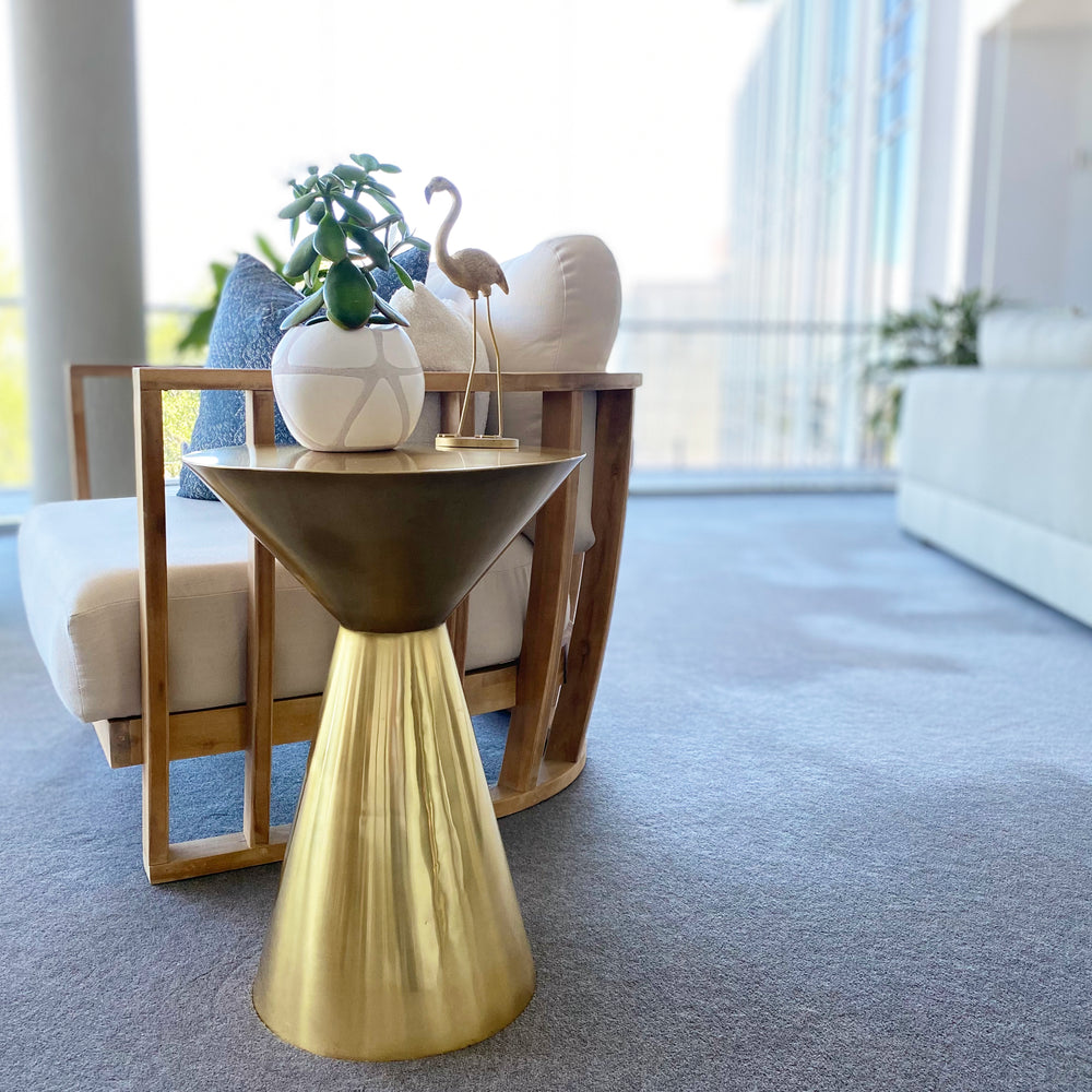brushed gold round side table