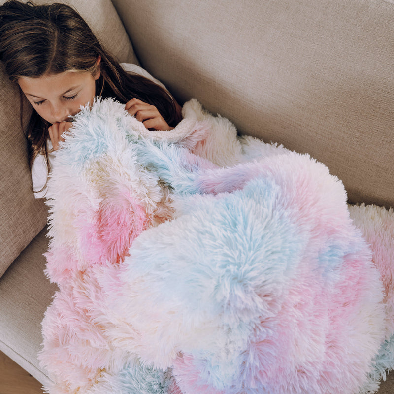 luxury unicorn rainbow fur throw blanket with soft plush lining