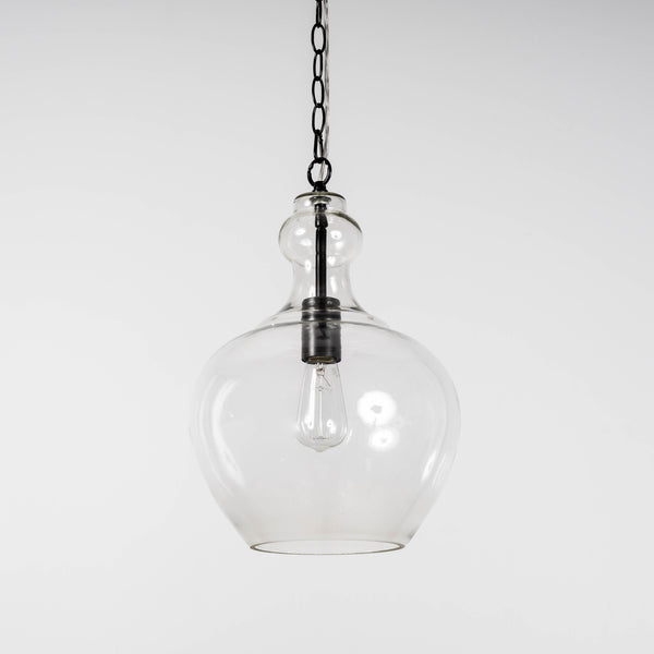 large valentine glass pendant light with black fittings