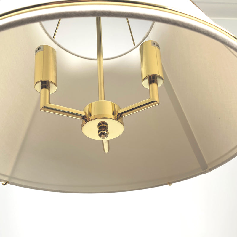 jessie pendant light with gold fittings and white shade showing fitting detail