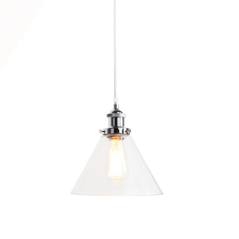 cone shape glass pendant light with chrome fittings