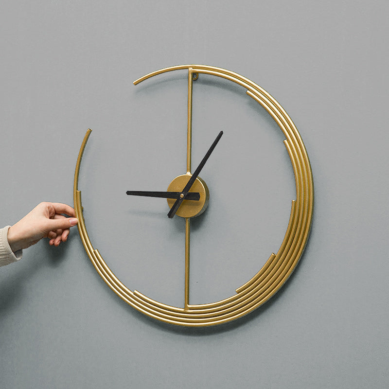 Minimal Gold Crescent Moon Clock with Black Hands: Timeless Elegance and Unique Design