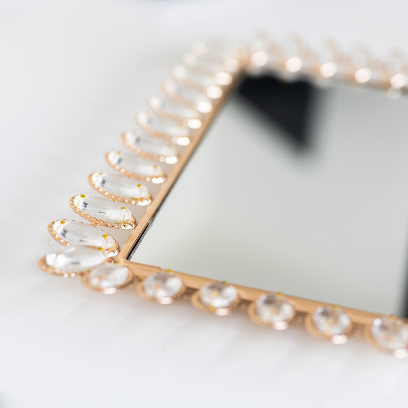 audrey beaded mirror tray with gold accents